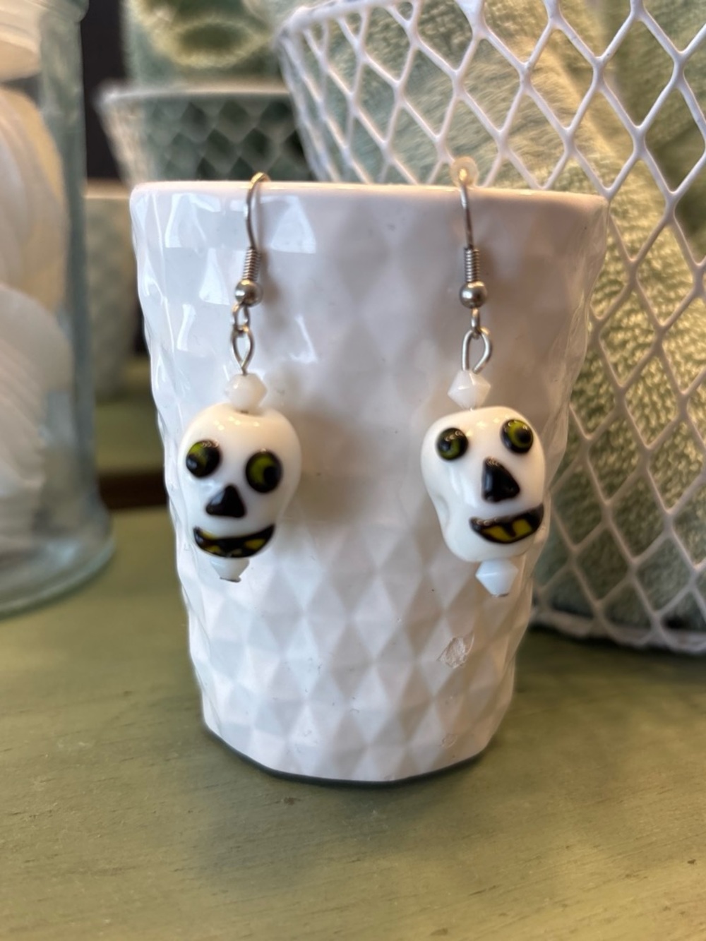 White Skull Dangle Earrings - Unbranded